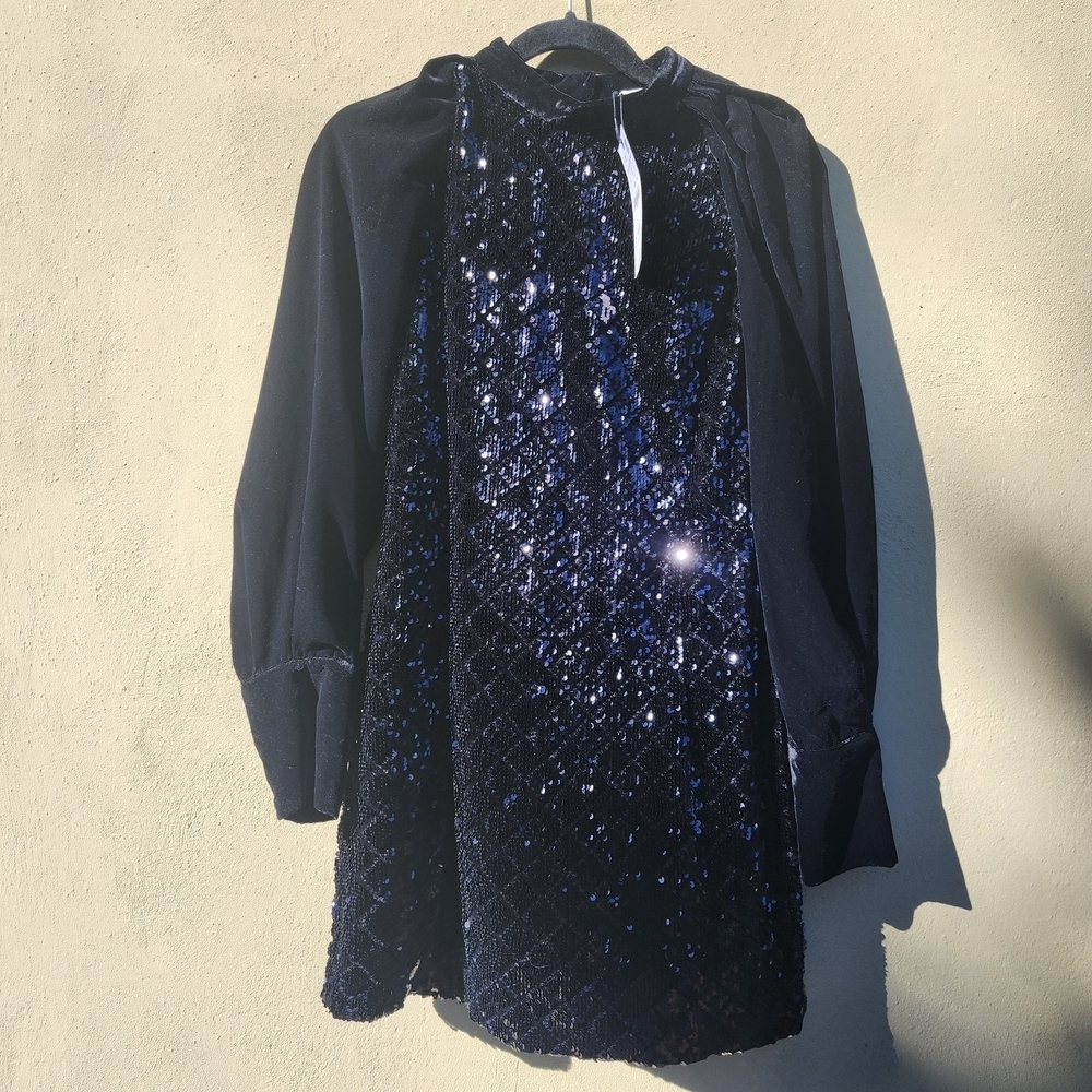 Zara Black Sequin Long Sleeve Dress - Picture 7 of 15